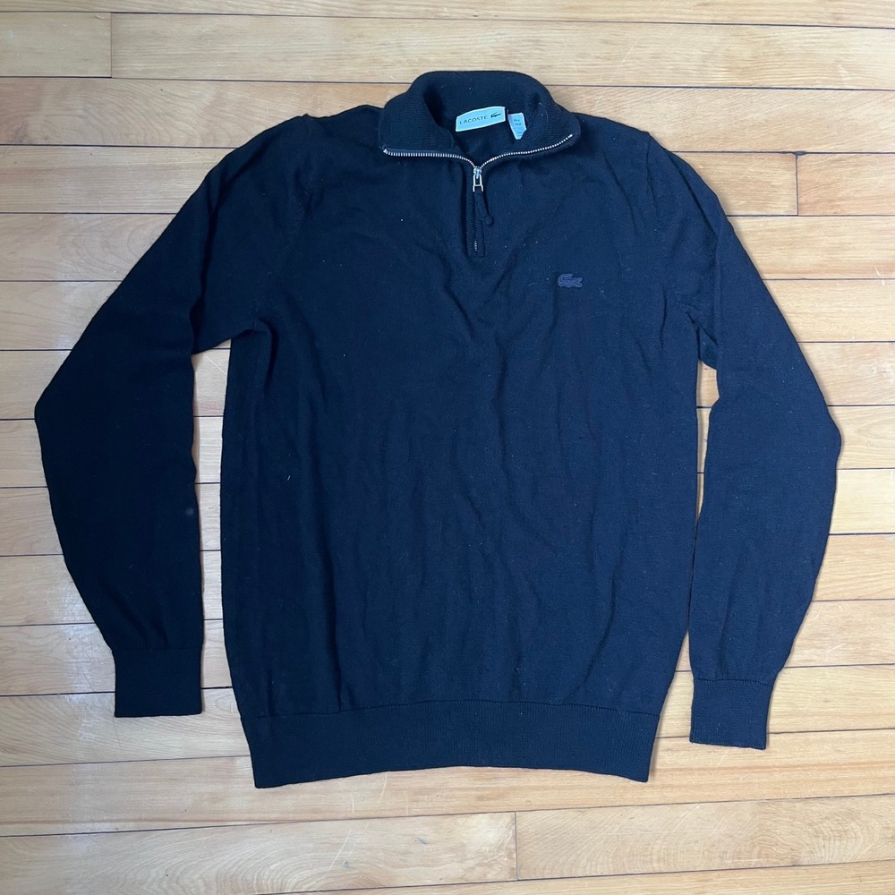 Lacoste Mens Quarter Zip Sweater Black Mock Neck Pullover Logo Size FR 4 US M